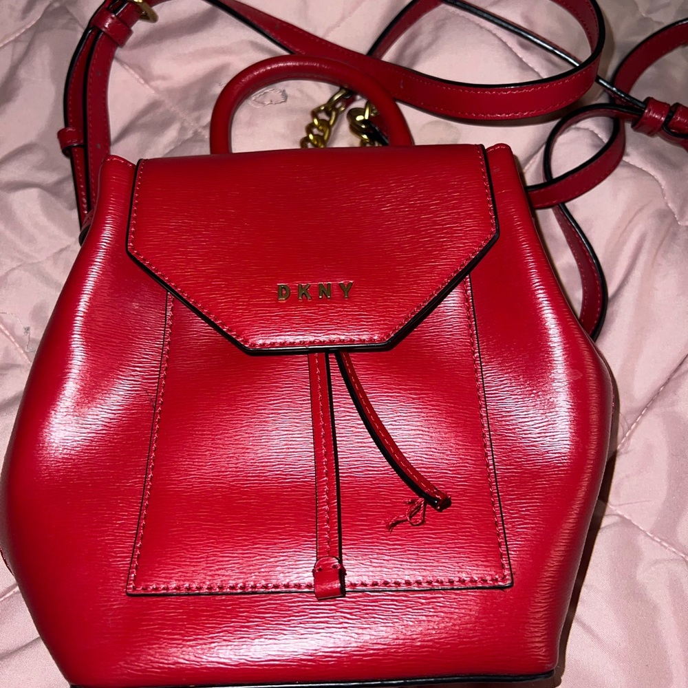 Red leather DKNY backpack